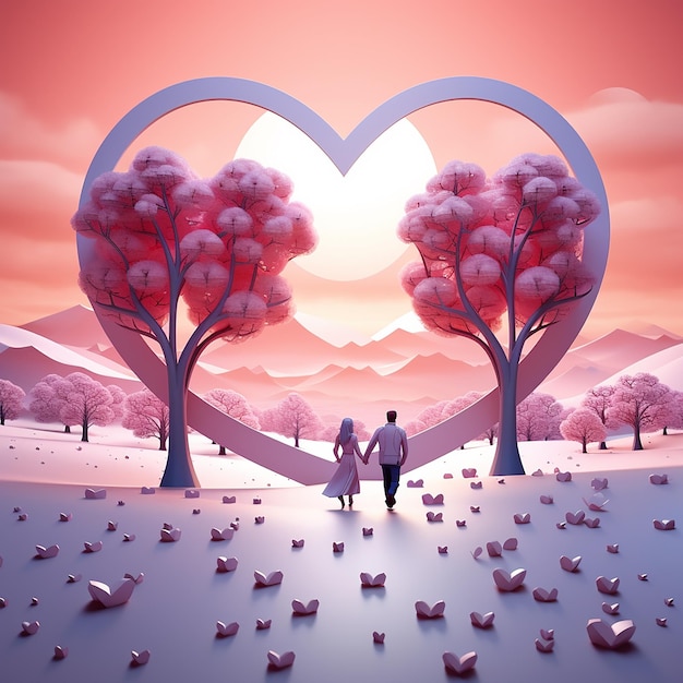 3D zdjęcie miłości w tle serca wykonane za pomocą generatywnego AI