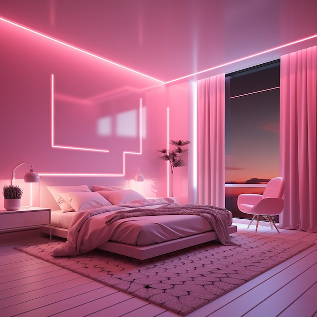 3D zdjęcie nowoczesnej sypialni wykonane za pomocą generatywnego AI