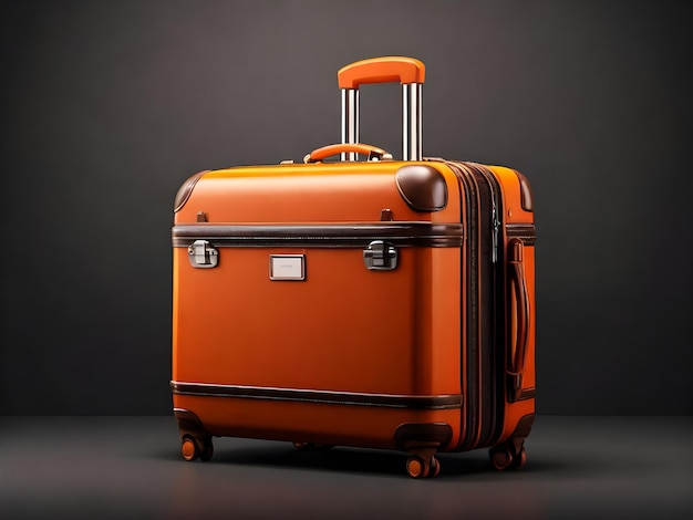 3d zdjęcie Oranżowa walizka na ciemnym tle