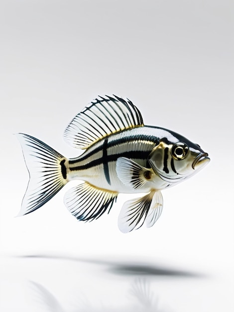 3D zdjęcie pięknej ryby na białym tle