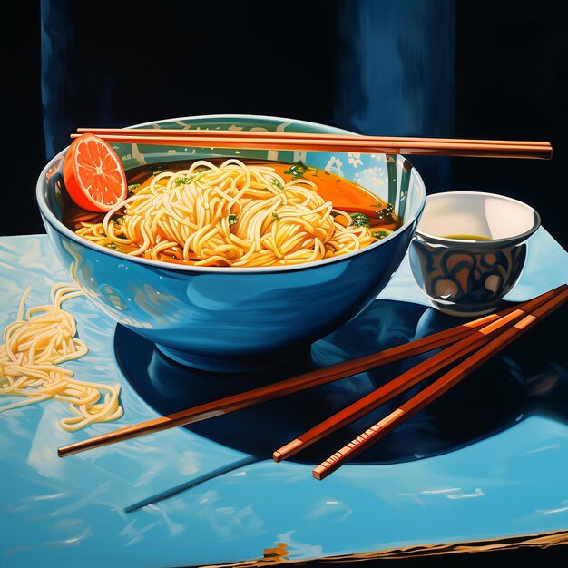 3d zdjęcie pysznych makaronów ramen ilustracja wykonana za pomocą generatywnego AI