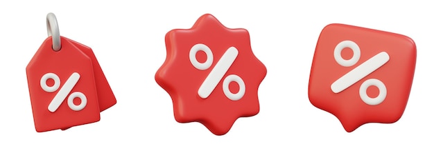 3d zestaw zniżki lub promocji tag procent i błyskawiczna sprzedaż promocji ikona