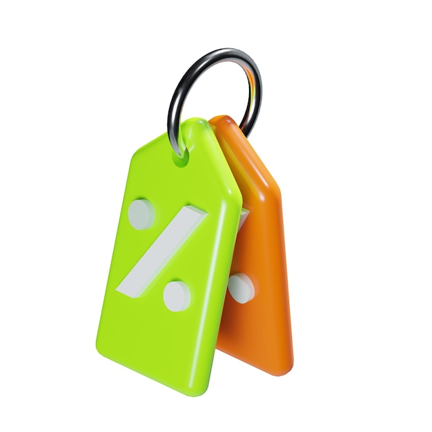 Zdjęcie 3d zielony i pomarańczowy kluczyk ikonka tagu zniżki