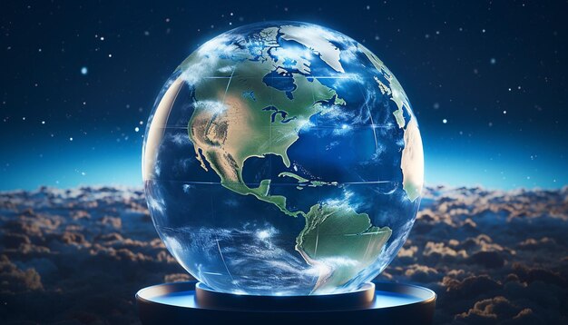 3D Ziemia otoczona przezroczystą świecącą bańką symbolizującą ochronę i opiekę Godzina Ziemi