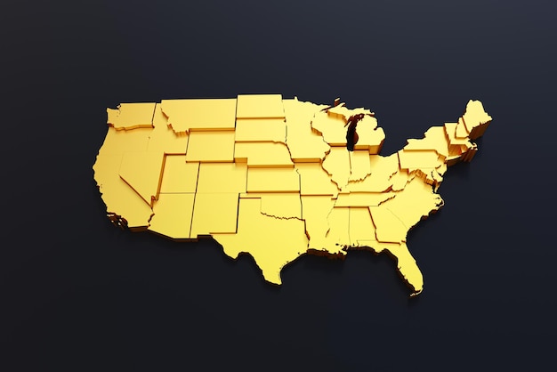 3D złota mapa USA na czarnym tle