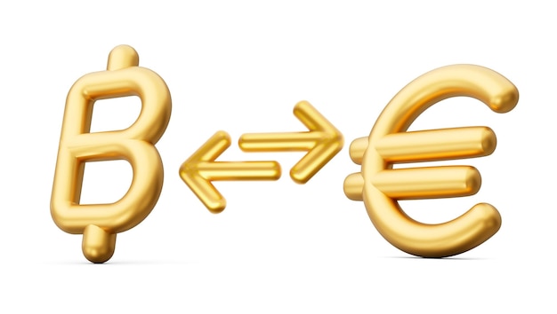 3D Złoty Baht I Euro Symbol Ikony Ze Strzałkami Wymiany Pieniędzy Na Białym Tle Ilustracja 3D