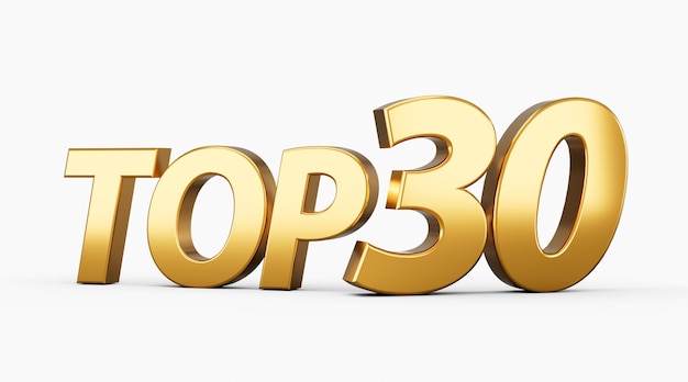 3D Złoty Błyszczący Top 30 Tekst Top Trzydzieści 3D Tekst Odizolowany Na Białym Tle Ilustracja 3D