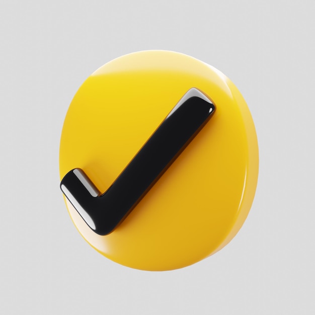 Zdjęcie 3d żółta ikona znacznika wyboru okrągła ikona przycisku listy kontrolnej koncepcja akceptacji 3d ilustracji renderowania