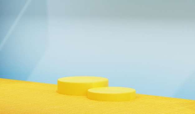 3D żółte podium z minimalnym tłem z teksturą tkaniny. idealny do pokazania produktu