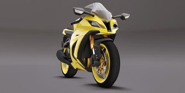 3D żółty super sportowy motocykl na szarym tle. ilustracja 3D.