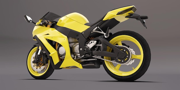 3D żółty super sportowy motocykl na szarym tle. ilustracja 3D.