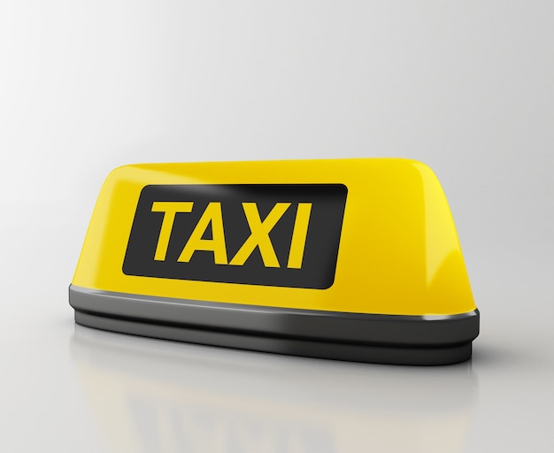 3d żółty znak taxi. Aplikacja do taksówki online.