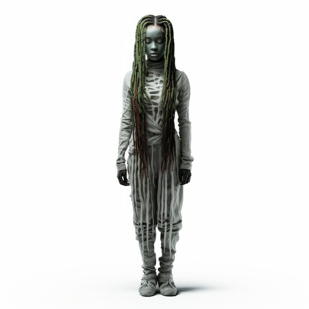 3d Zombie Woman w stylu Patricia Piccinini Płetwy pudełkowe na białym tle