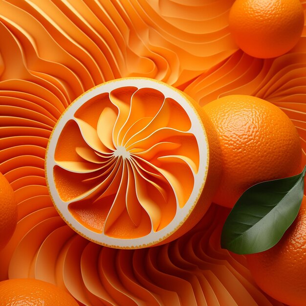Zdjęcie 3dn wyświetlił cały pomarańcz z jego jasną pomarańczową skórką na abstrakcyjnym tle