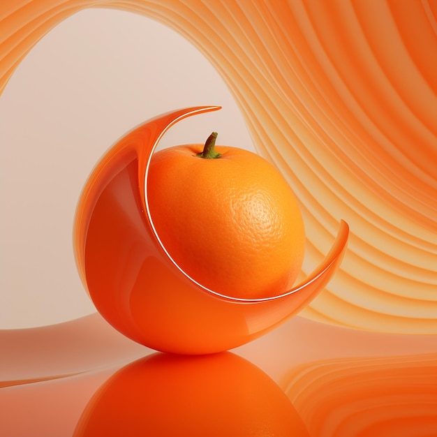 Zdjęcie 3dn wyświetlił cały pomarańcz z jego jasną pomarańczową skórką na abstrakcyjnym tle