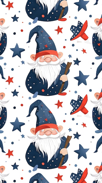 4 lipca Patriotic Cute Gnome Dzień Niepodległości Cute Pattern Happy Gnomes 4 lipca fajerwerki