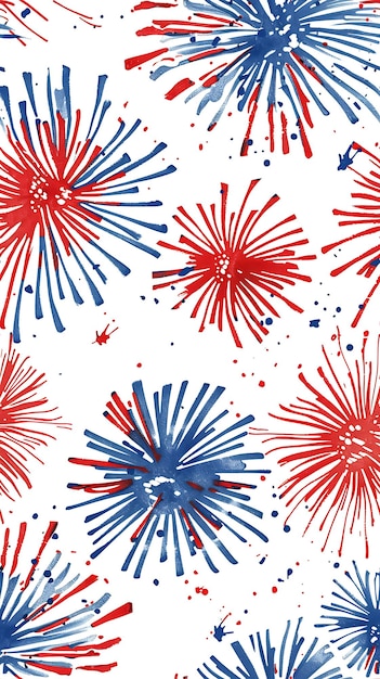 4 lipca Patriotic Pattern Red White Blue Fireworks USA Bezszwowy wzór z fajerwerkami