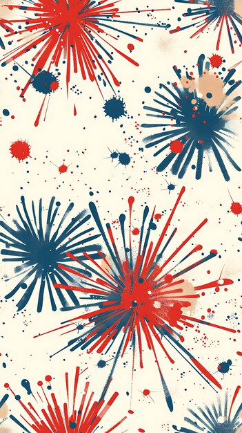 Zdjęcie 4 lipca patriotic pattern red white blue fireworks usa bezszwowy wzór z fajerwerkami