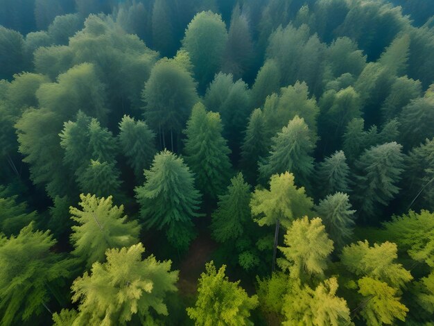 4K Arial Drone zdjęcie z punktu widzenia ptaków bujnego zielonego lasu Bujnego zielonego szczytu drzew