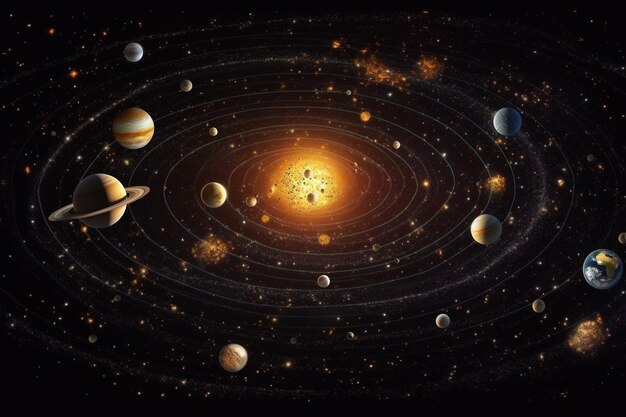 4K foto realistyczna ilustracja graficzna naszego układu słonecznego w kosmosie
