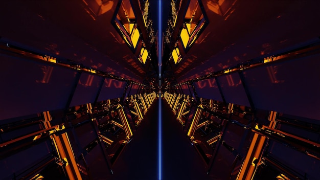 4K UHD 3d ilustracja ciemnego odblaskowego futurystycznego tunelu