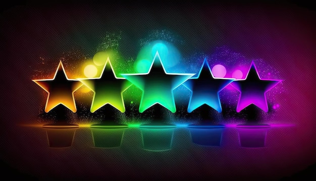 Zdjęcie 5 gwiazdek ocena produktu przez klientów kolorowe neonowe, świecące, wielokolorowe, jednolite tło