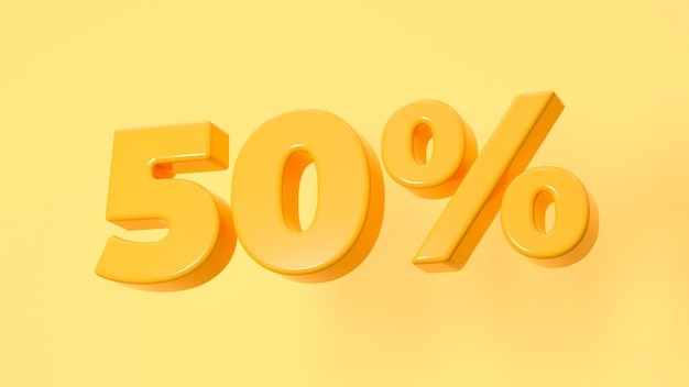 50 procent rabatu (50) pięćdziesiąt procent promocji koloru żółtego - ilustracja 3D