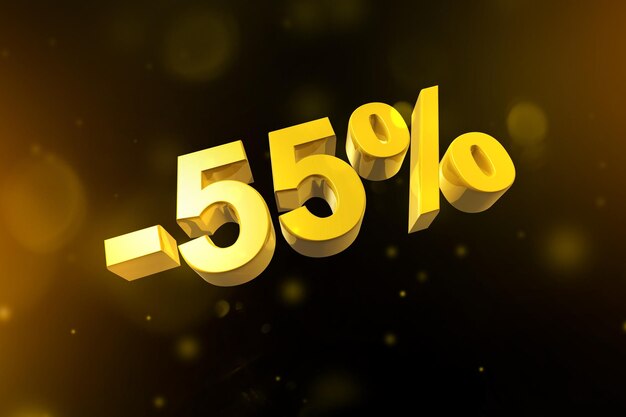 55 zniżki oferta rabatowa ilustracja 3D na czarnym tle Promocyjna stawka cenowa