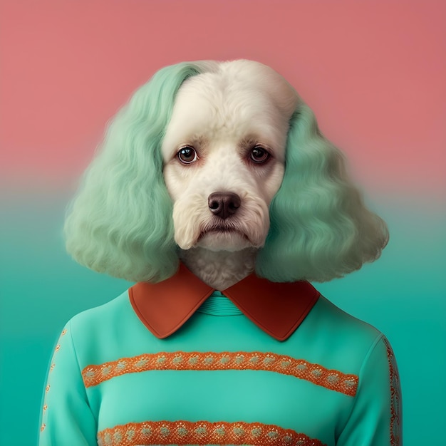 70s Vibes Portret psa w stylu vintage zdjęcie antropomorficzne zwierzęta