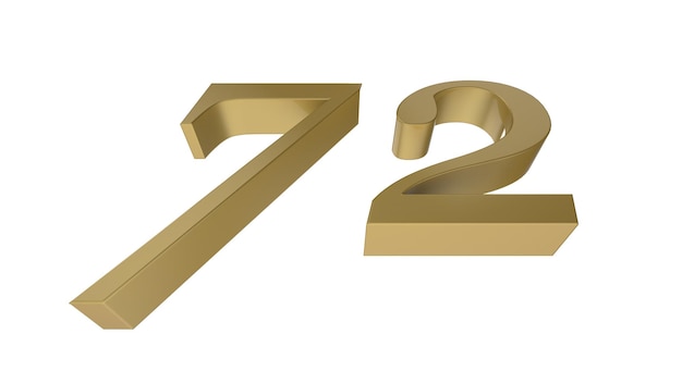 72 złota cyfra cyfra metalowa ilustracja renderowania 3d