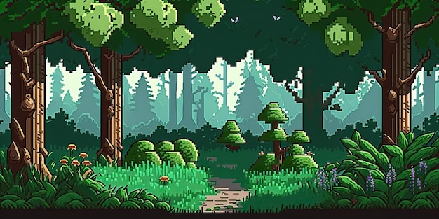 Zdjęcie 8-bitowa abstrakcyjna scena leśna wygenerowana przez sztuczną inteligencję