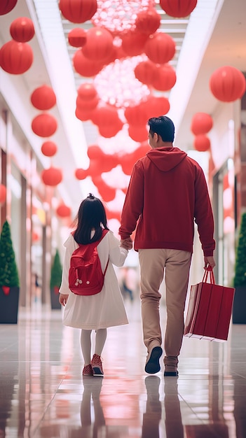8-letni chiński chłopiec, ojciec i matka, robią zakupy