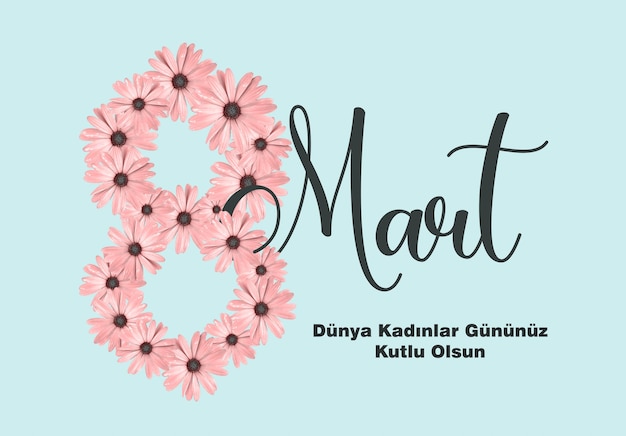8 Mart Dunya Kadinlar Gunu AKA 8 Marca Koncepcyjny baner Międzynarodowego Dnia Kobiet.