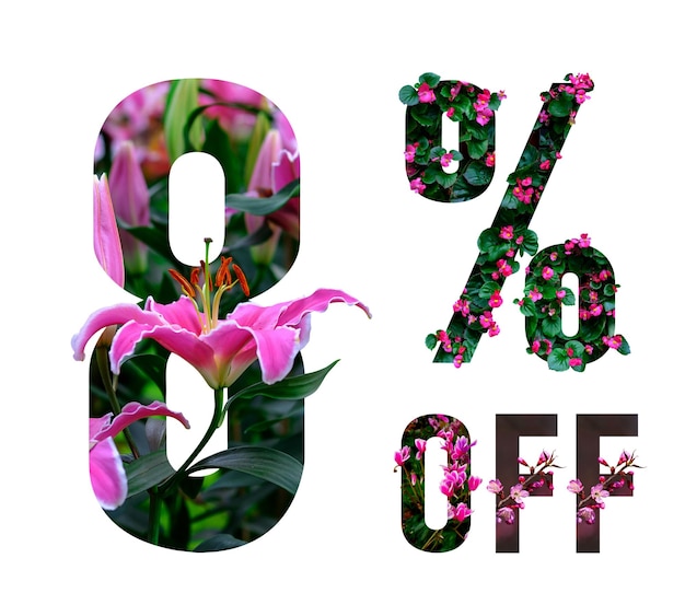 8 off rabat promocyjny plakat sprzedaż letnia wyprzedaż baner z wyciętymi z papieru kwiatami tropikalnymi na