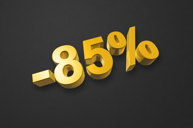 85 zniżki na ofertę rabatową ilustracja 3D na czarnym tle Promocyjna stawka cenowa