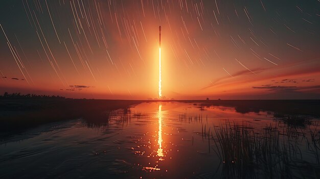 Zdjęcie 8k night skies a rockets vibrant trail arcing across starry waters (nocne niebo 8k)