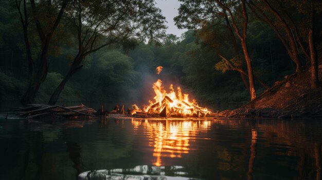 Zdjęcie 8k resolution bonfire a manapunk adventure in nature-inspired settings