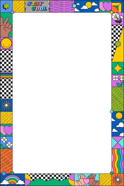 90s png ramka chłodna kolorowa granica przezroczyste tło