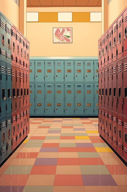 90s School Lockers 90s retro tło