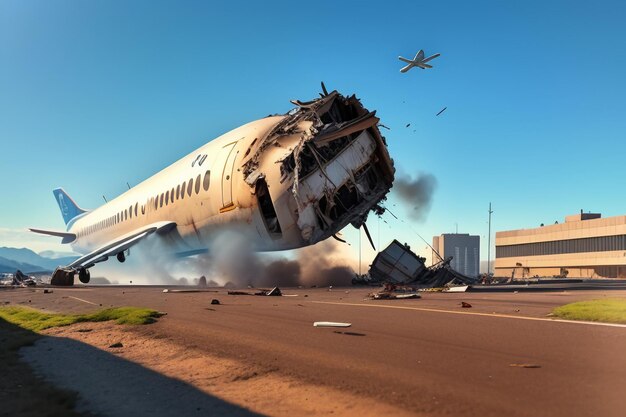 Zdjęcie 911 samolot uderzył w budynek wypadek wybuch katastrofa tapeta ilustracja tła