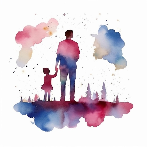 Zdjęcie a beautiful watercolor illustration of a father and kid sharing joy and happiness