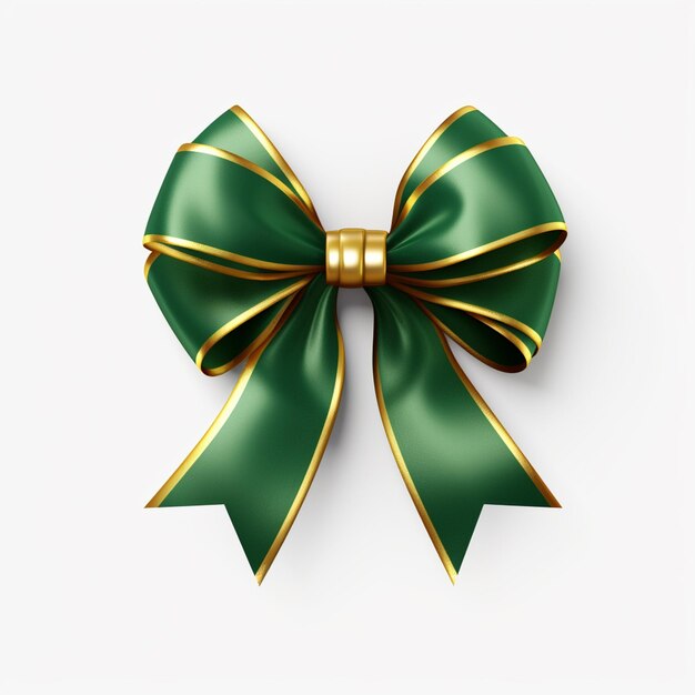 Zdjęcie a close up of a green and gold bow on a white background generative ai