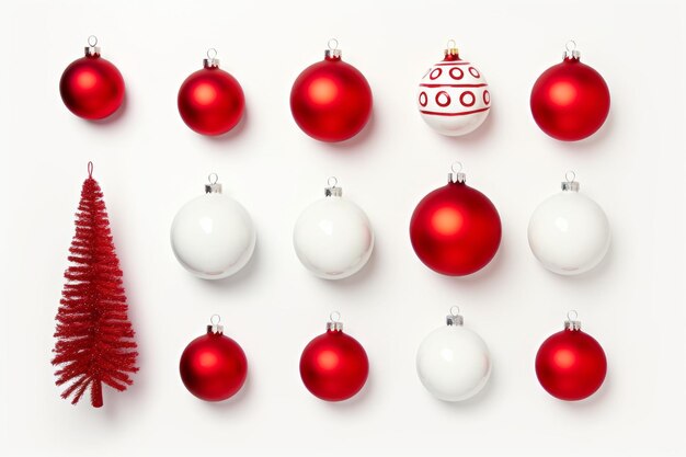 Zdjęcie a collection of red and white christmas ornaments