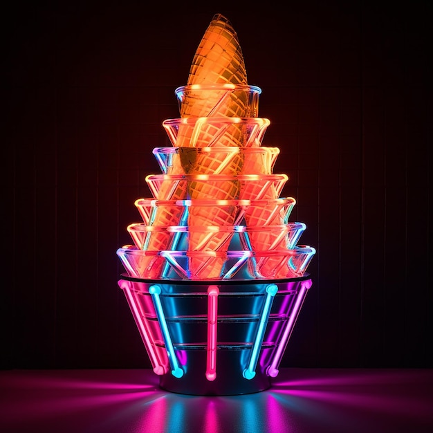 a_cone_shape_icecream_structure_with_colorful_neon