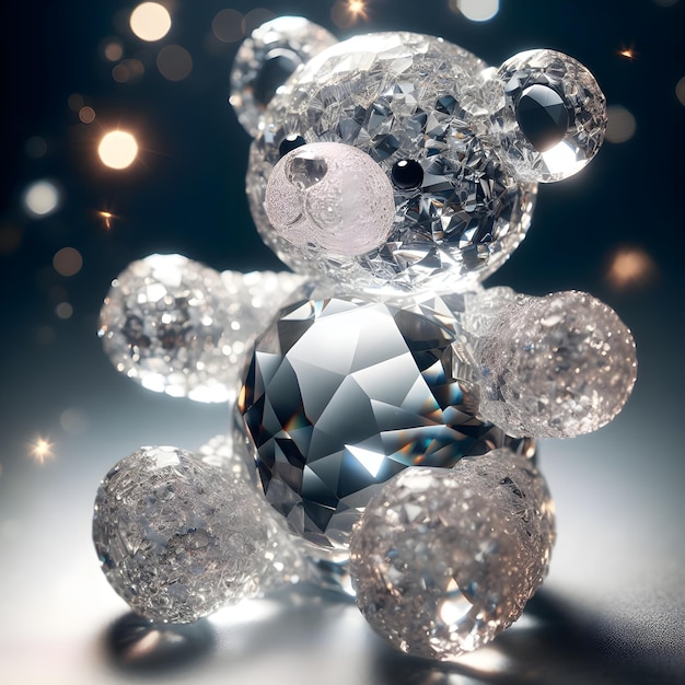 Zdjęcie a cute teddy bear sculpted entirely from glistening glass crystal