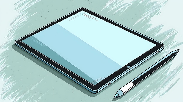 Zdjęcie a digital tablet with a blank screen and a stylus pen the tablet is lying on a light blue surface