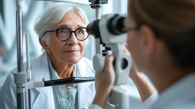 Zdjęcie a doctor checks an elderly womans eyesight