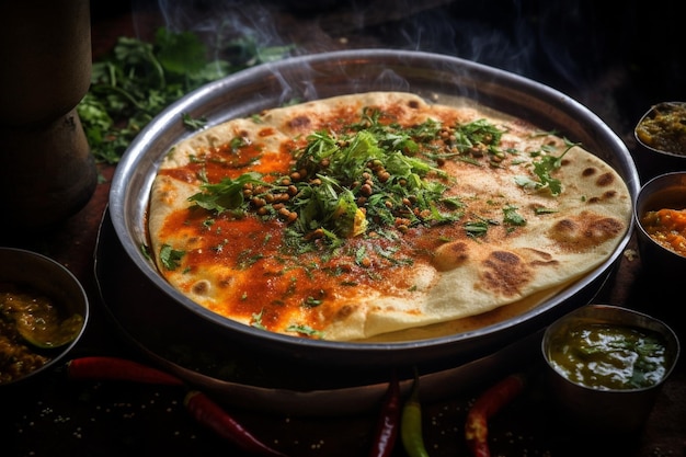 Zdjęcie a dynamic overhead shot of masala dosa being served on a bustling street