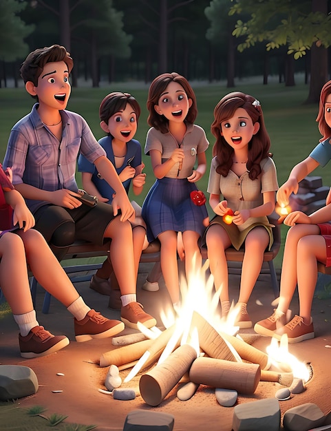A_group_of_friends_gathered_around_a_campfire_singing_and_laughing_celebrating_friendship_day