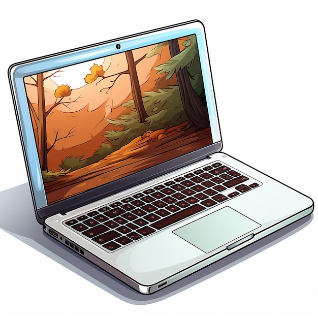 a_laptop_on_a_desk_white_background_cartoon_anime_style